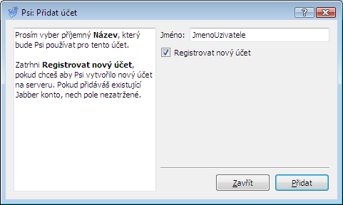 Nový účet v Psi